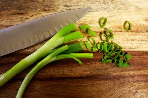 Scallions to garnish the black bean vegetable soup