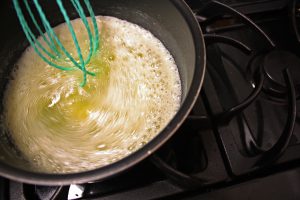 Browning the butter for the Nutella chocolate chip cookies