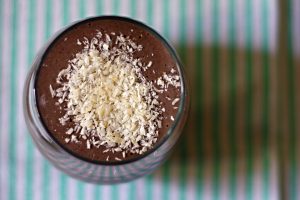 Coconut flakes are the perfect topping for any berry banana smoothie