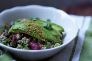 Kidney Beans and Rice with Avocado and Green Onions