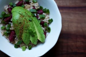 Kidney Beans and Rice with Avocado and Green Onions