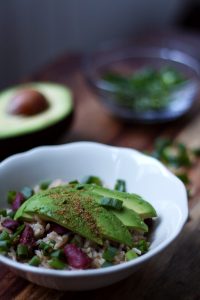 Kidney Beans and Rice with Avocado and Green Onions