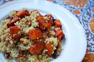 Quinoa Sweet Potato Salad with Walnuts & Dried Cranberries