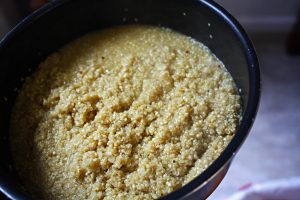 Quinoa for the sweet potato quinoa salad. Nearly cooked!