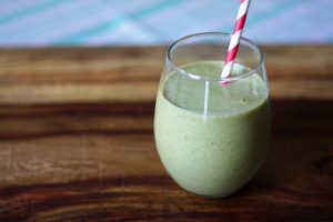 Apple Banana Smoothie with Almond Butter and Coconut Flakes