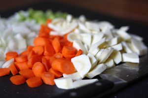 Chopped vegetables for the chicken and veggie soup