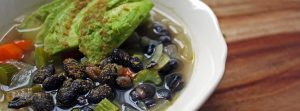 Black bean vegetable soup with avocado