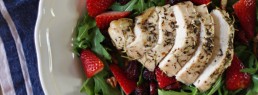 Arugula Salad with Baked Chicken Strawberries and Pecans